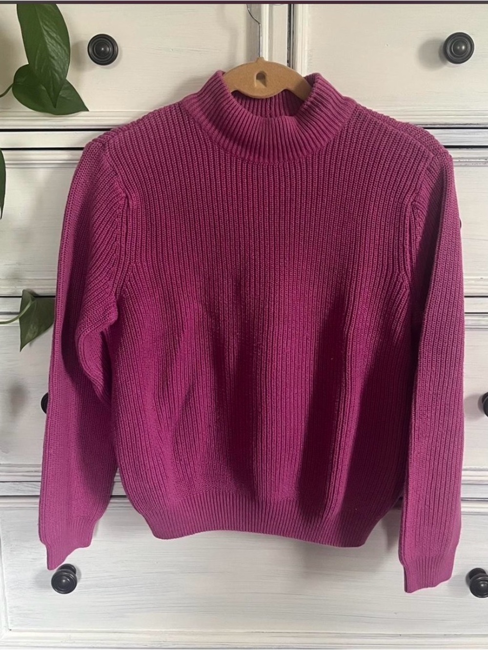 Ribbed Mock Neck Sweater - Magenta Pink